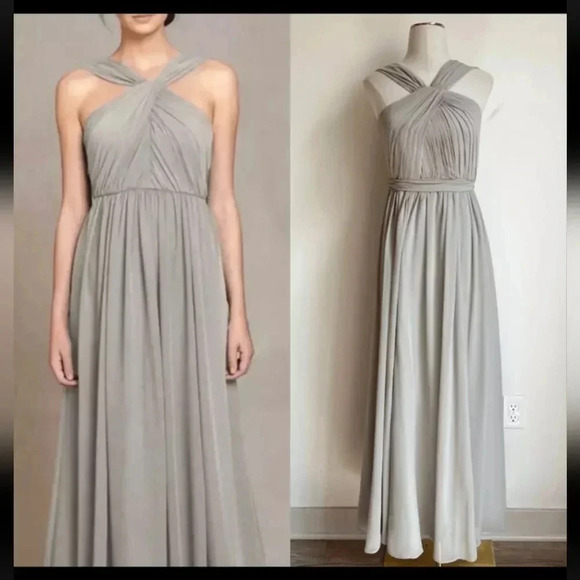 Jenny Yoo Gray Grey Jacqueline Bridesmaid Dress Maxi Halter Chiffon Size 14 - Picture 1 of 8